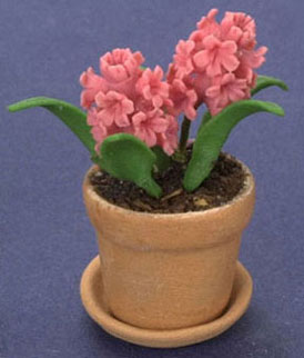 Dollhouse Miniature Hyacinthus In Pot, Pink